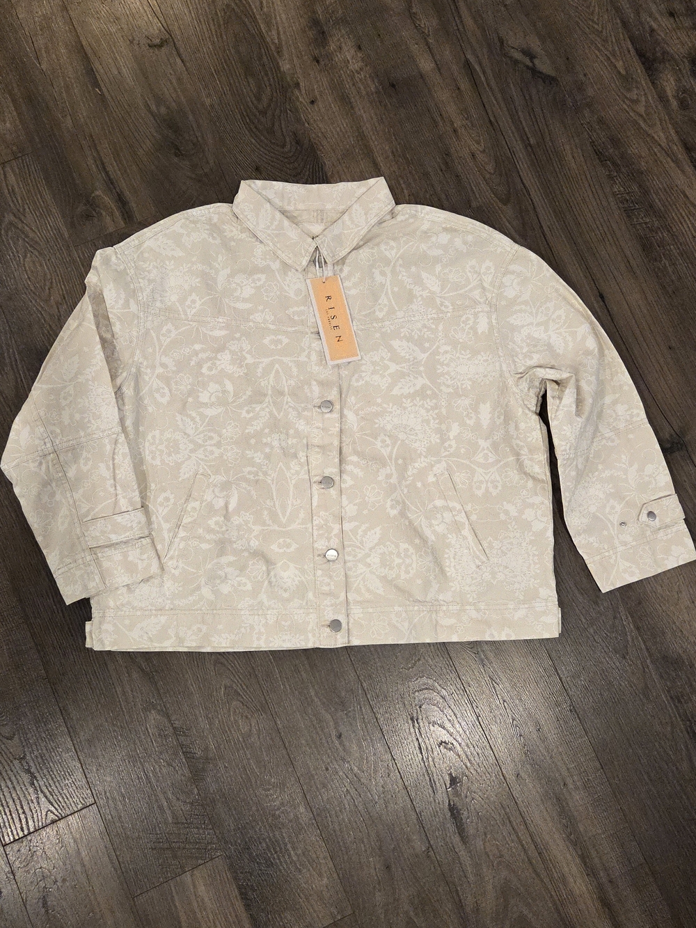 Risen Women's Cream Floral Print Jean Jacket